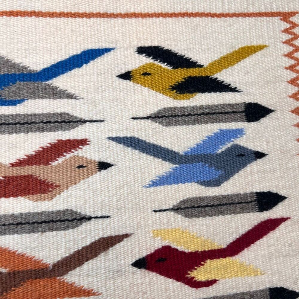 Navajo original wool pictorial rug handwoven birds and feathers - Picture 3 of 11